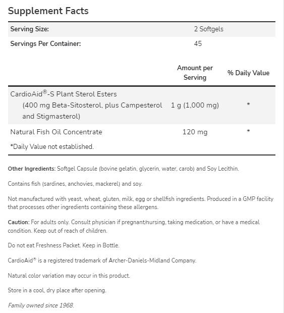 Beta-sitosterol Plant Sterols - 180 softgels