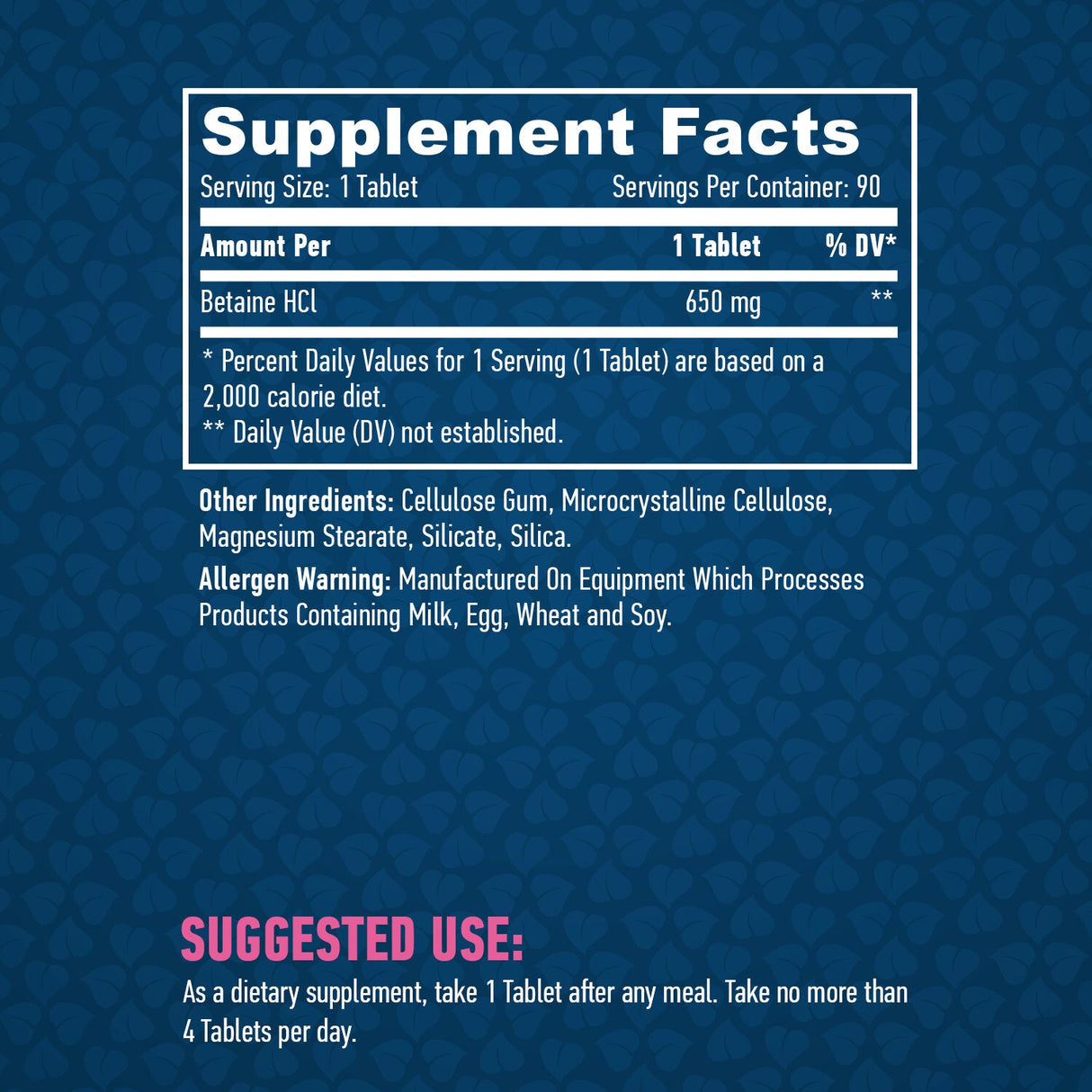 Onglets Betaine HCL 650mg/90.