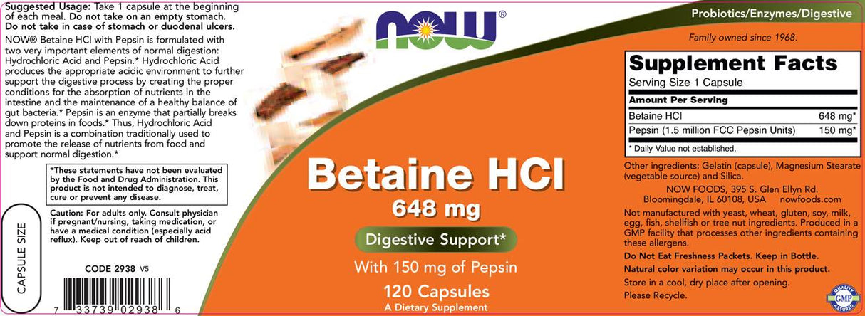 Betaine HCL 648 mg - 120 capsules