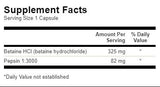 Betaine HCl Hydrochloric Acid avec pepsine - 250 capsules