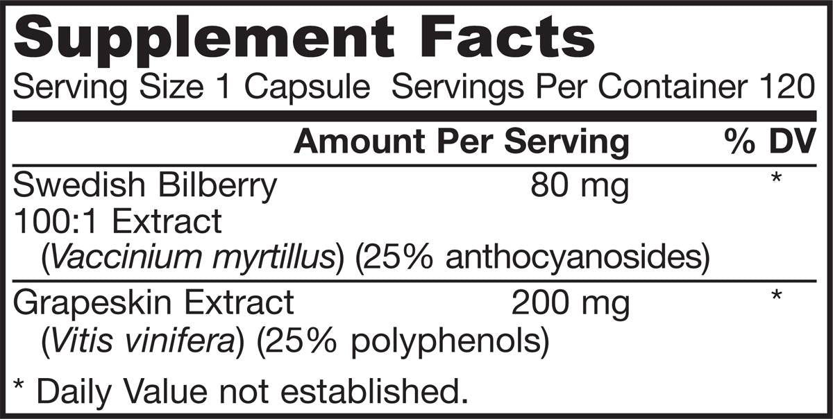 Bilberry + polyphénols en verre 280 mg - 120 capsules