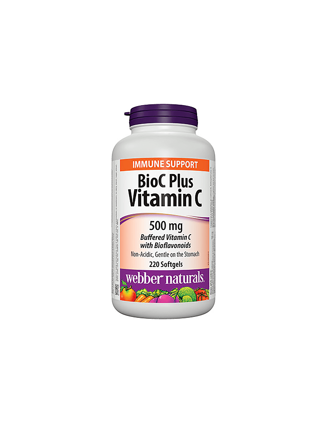 BIOC plus vitamine C 500 mg - Vitamine C 500 mg (tamponnée) avec des bioflavonoïdes 60 mg, 220 capsules de génie soft