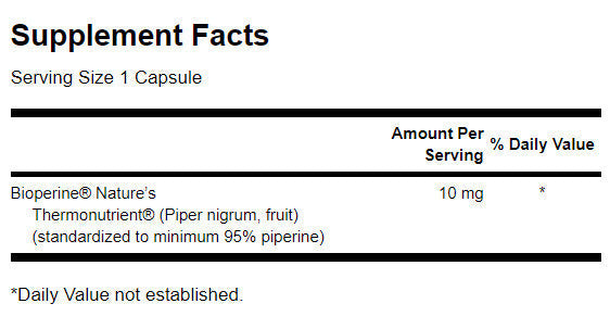 Biopérine Nutrient Absorption Enhancer 10 mg - 60 capsules