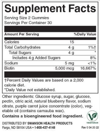 Biotin Gummies 5 000 MCG | Blearberry - 60 comprimés à croquer