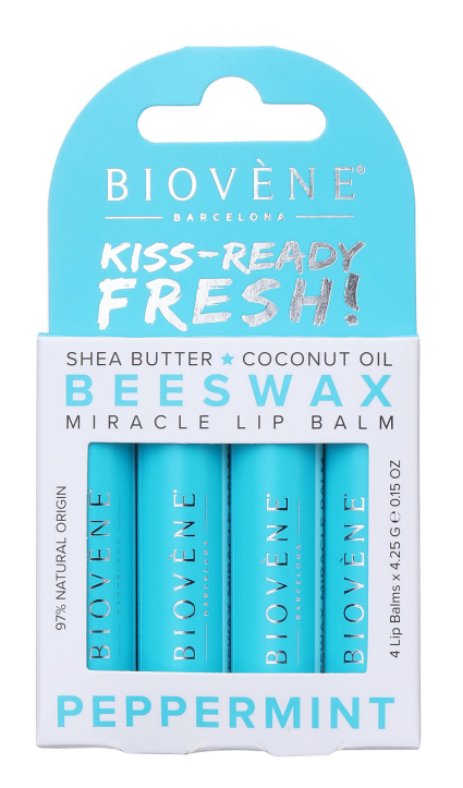 Baume à lèvres avec cire d'abeille et menthe - Fraîcheur et protection - 4 pièces