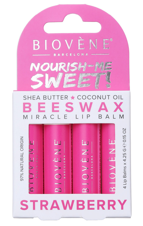 Baume à lèvres avec cire d'abeille et fraise - Taste et soins irrésistibles - 4 pièces