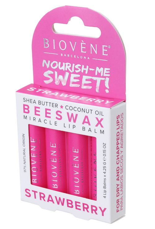 Baume à lèvres avec cire d'abeille et fraise - Taste et soins irrésistibles - 4 pièces