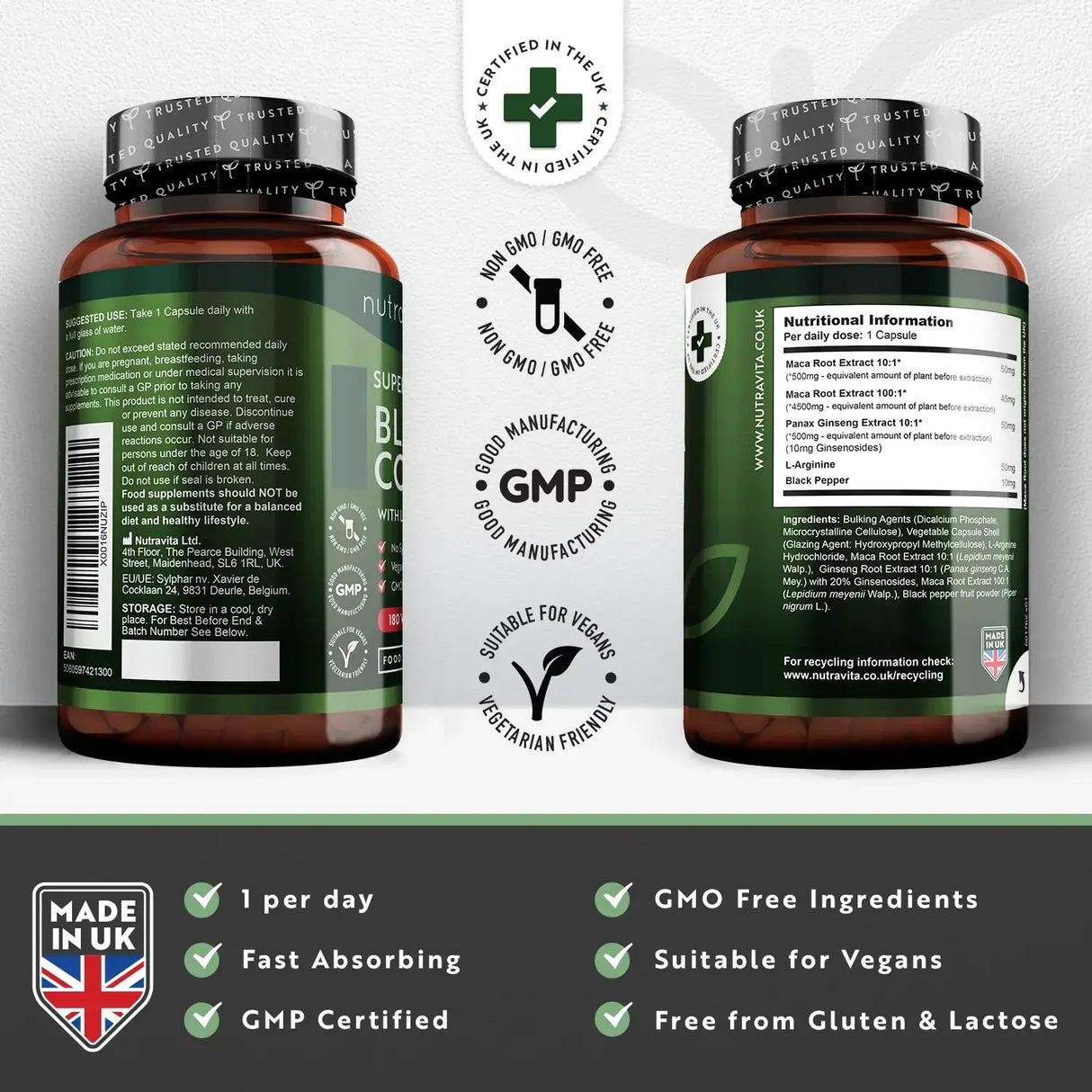 Complexe de racine de maca noire 5000 mg/180 capsules, 180 jours/ <tc>Nutravita</tc>