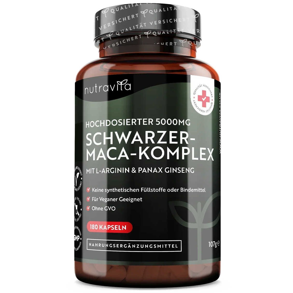 Complexe de racine de maca noire 5000 mg/180 capsules, 180 jours/ <tc>Nutravita</tc>