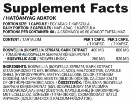 Boswellia 400 mg | Extrait d'écorce de Boswellia Serrata - 60 capsules
