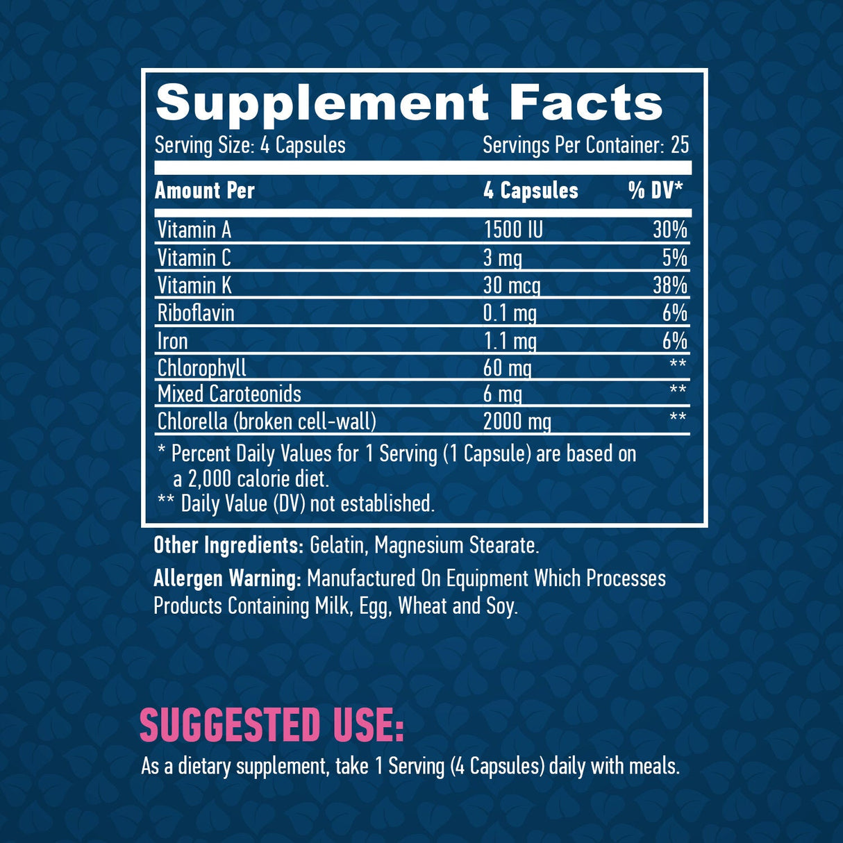 Chlorella de paroi cellulaire cassée 500 mg./100 Caps.