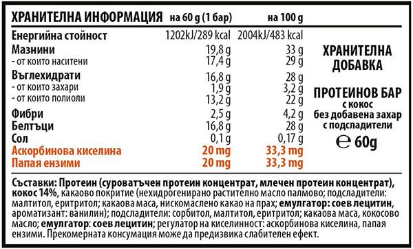Brownmag Vit C et Papaya Enrichied Protein Bar - Coconut - 60 grammes