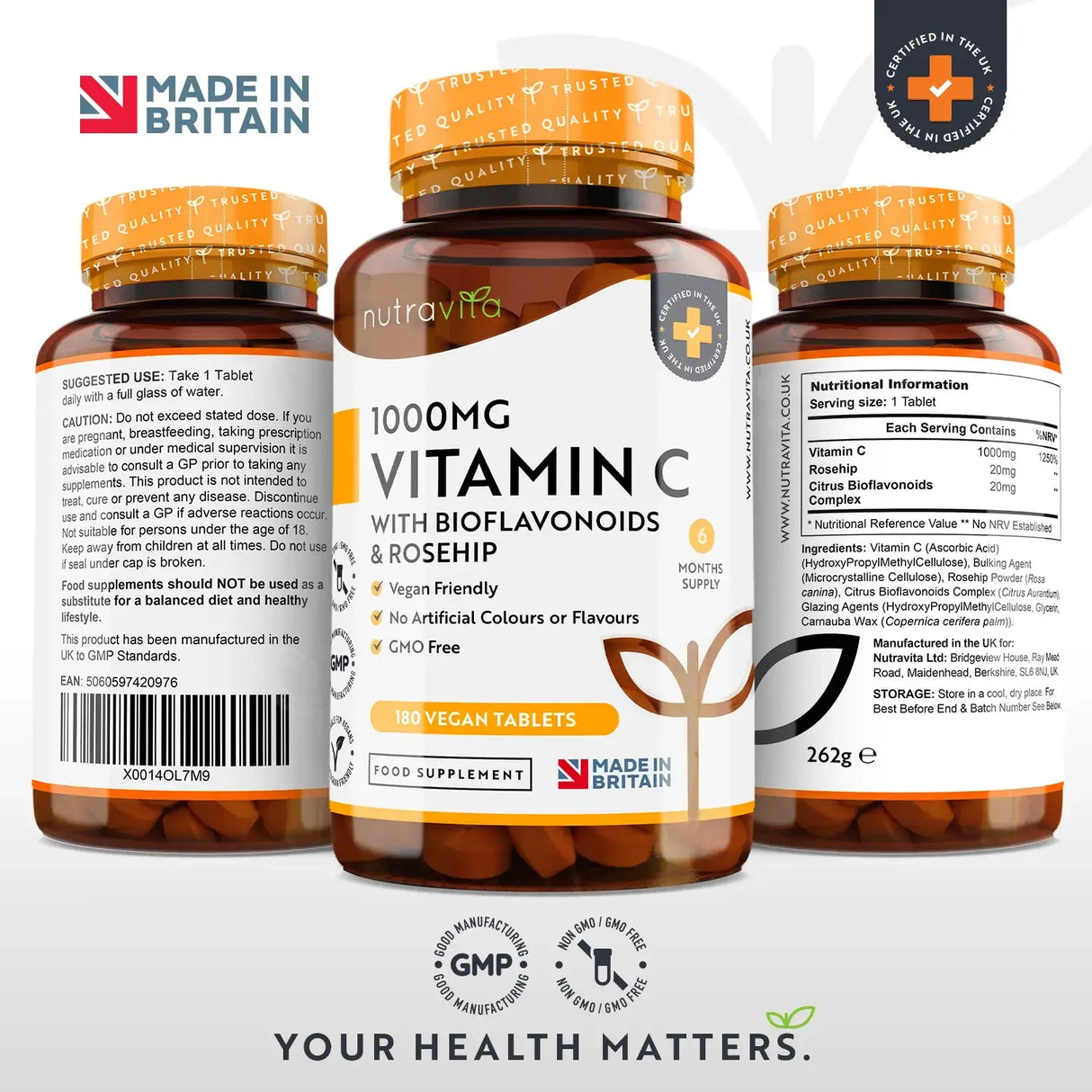 Vitamine C 1000 mg avec bioflavonoïdes et cynorhodon 180 <tc>Nutravita</tc> comprimés