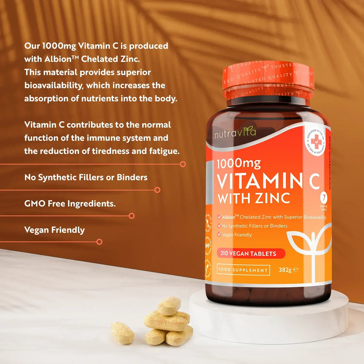 Vitamine C 1000 mg avec zinc (Albion® Zinc) 15 mg 210 comprimés <tc>Nutravita</tc>