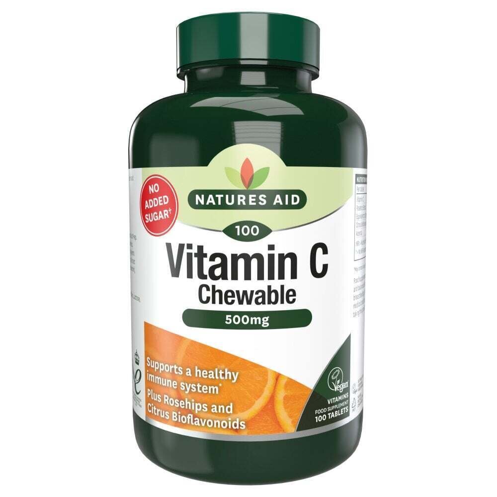Vitamine C avec des hanches de rose, des bioflavonoïdes et de l'acerrola (Vitamine C à croquer) 500 mg 100 comprimés à croquer natures