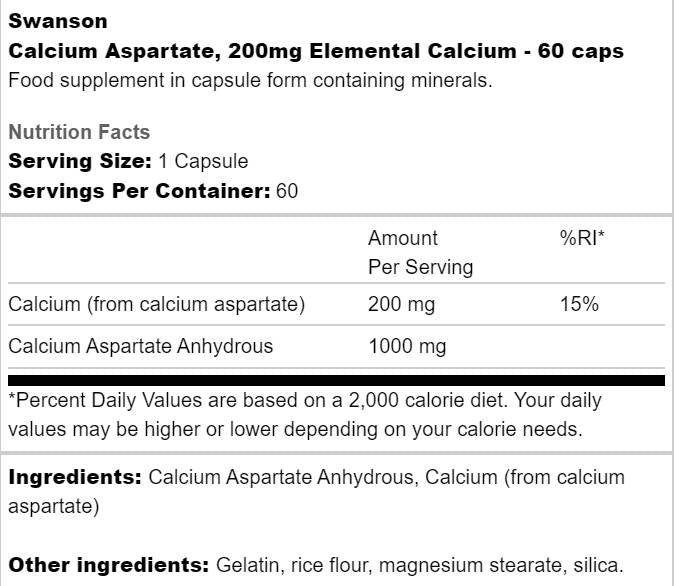 Calcium aspartate 200 mg 60 capsules