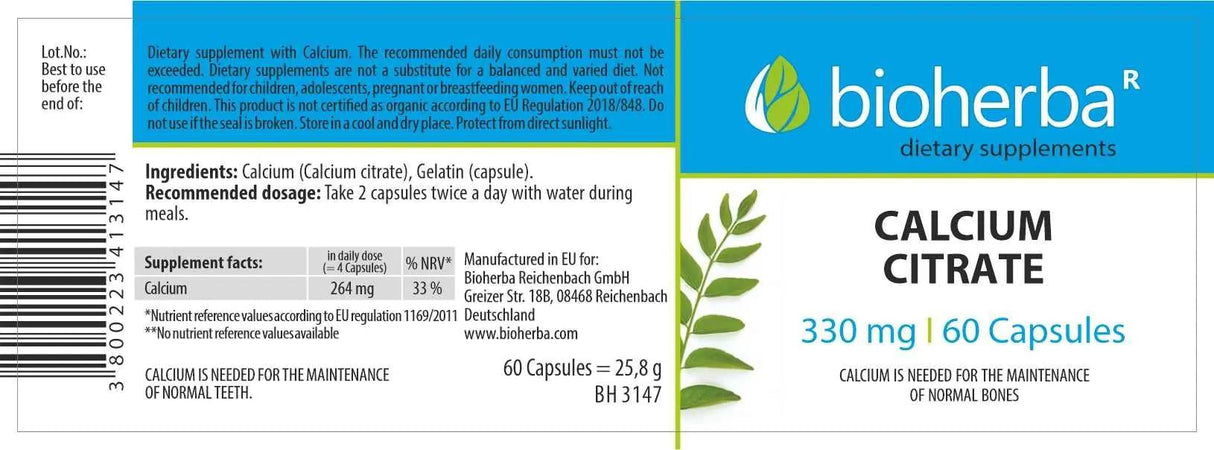 Citrate de calcium 200 mg - 60 capsules