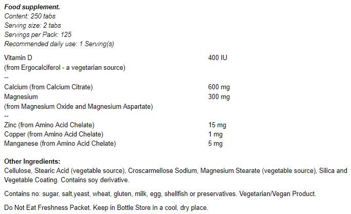 Citrate de calcium avec minéraux et vitamine D-2 300 mg - 100 comprimés