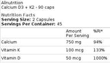 Calcium D3 + K2 90 capsules