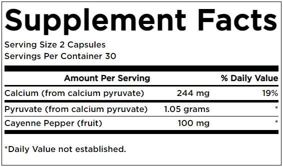 Capsules de formule de formule 60 à énergie de pyruvate de calcium