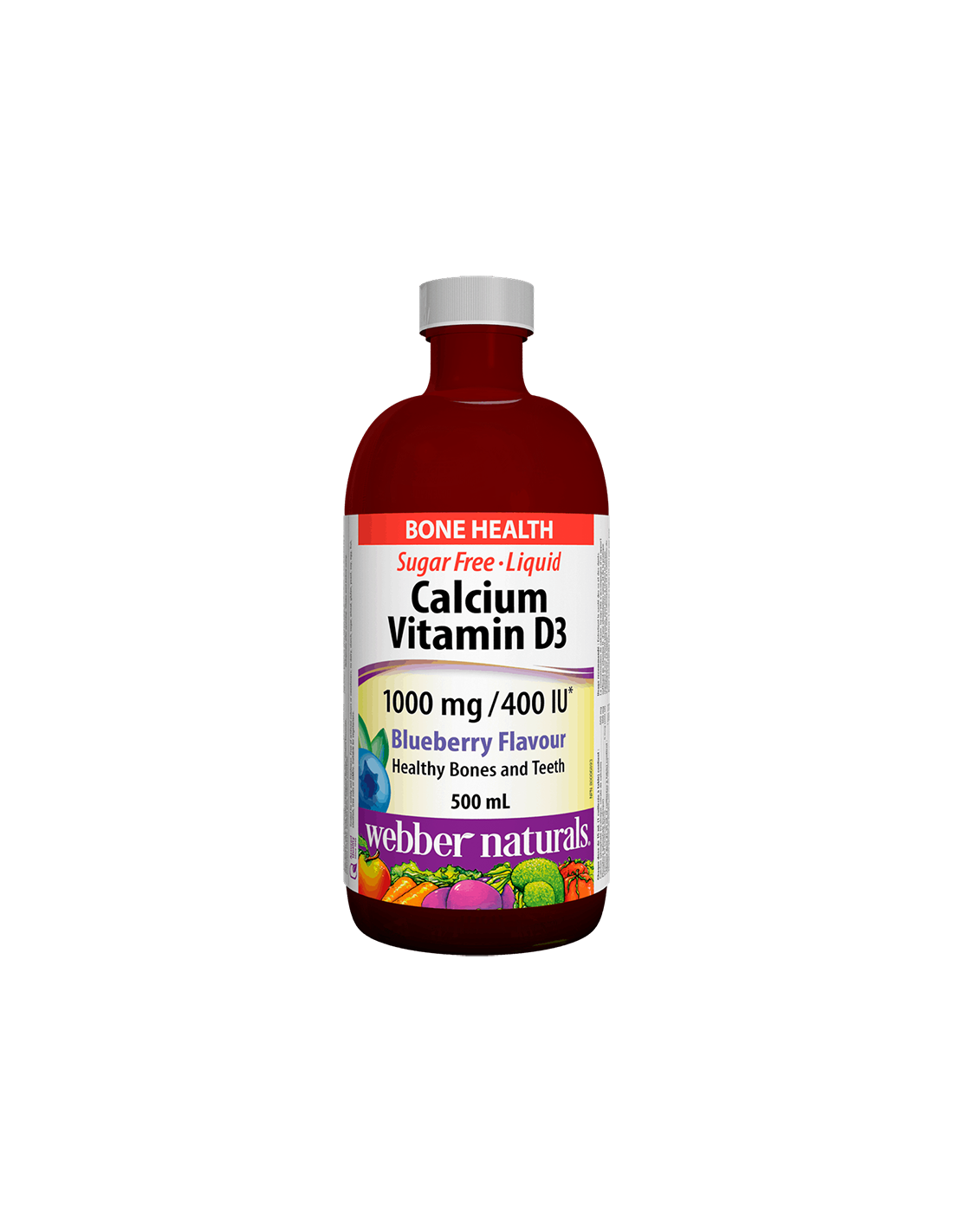 Calcium et vitamine D3 liquide/Calcium 1000 mg + vitamine D3 400 UI x 500 ml au goût de myrtille <tc>Webber Naturals</tc>