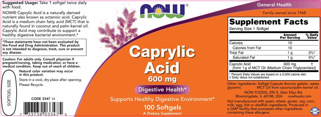 Acide caprylique 600 mg - 100 capsules de gel