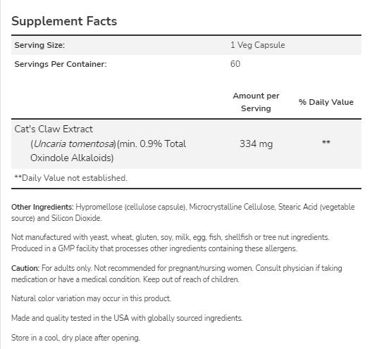 Extrait de griffe de chat - 60 capsules