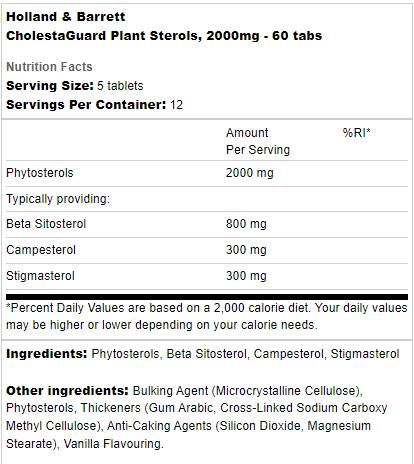Cholestaguard Plant Sterols 2000 mg | Support de cholestérol - 60 comprimés