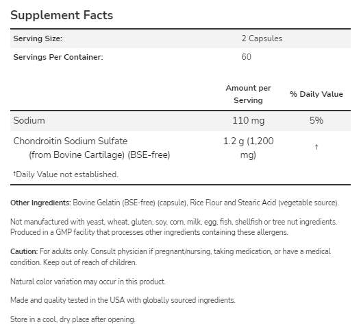 Sulfate de chondroïtine 600 mg - 120 capsules