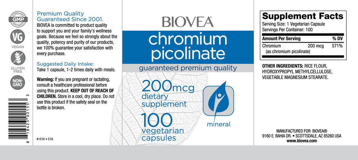 Chrome picolinate 200 mcg/100 caps