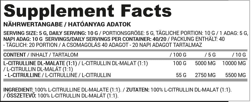 Poudre de citrulline malate | 100% pur - 200 grammes