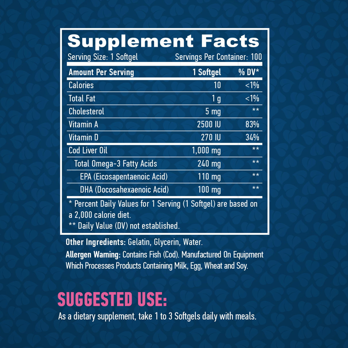 Huile de foie de morue 1000 mg./100 softgels