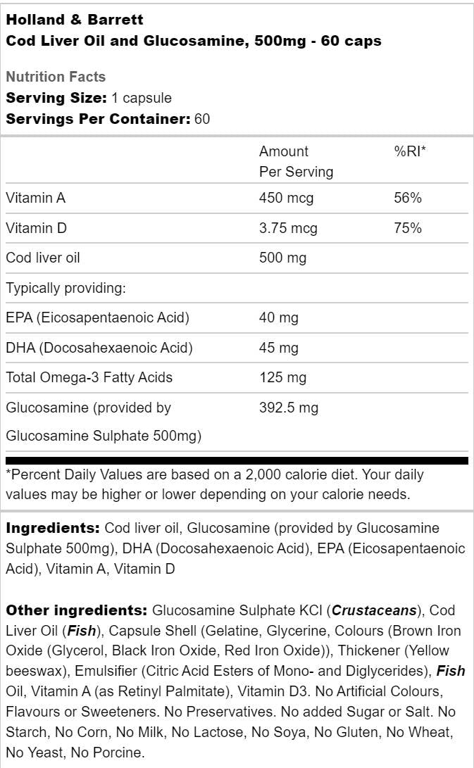Huile de foie de morue 500 mg | Avec de la glucosamine - 60 capsules