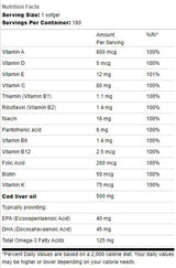 Huile de foie de morue 500 mg | Avec multitamines - 180 capsules de gel