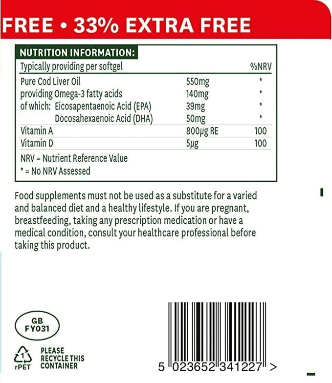 Huile de foie de morue 550 mg 120 natures