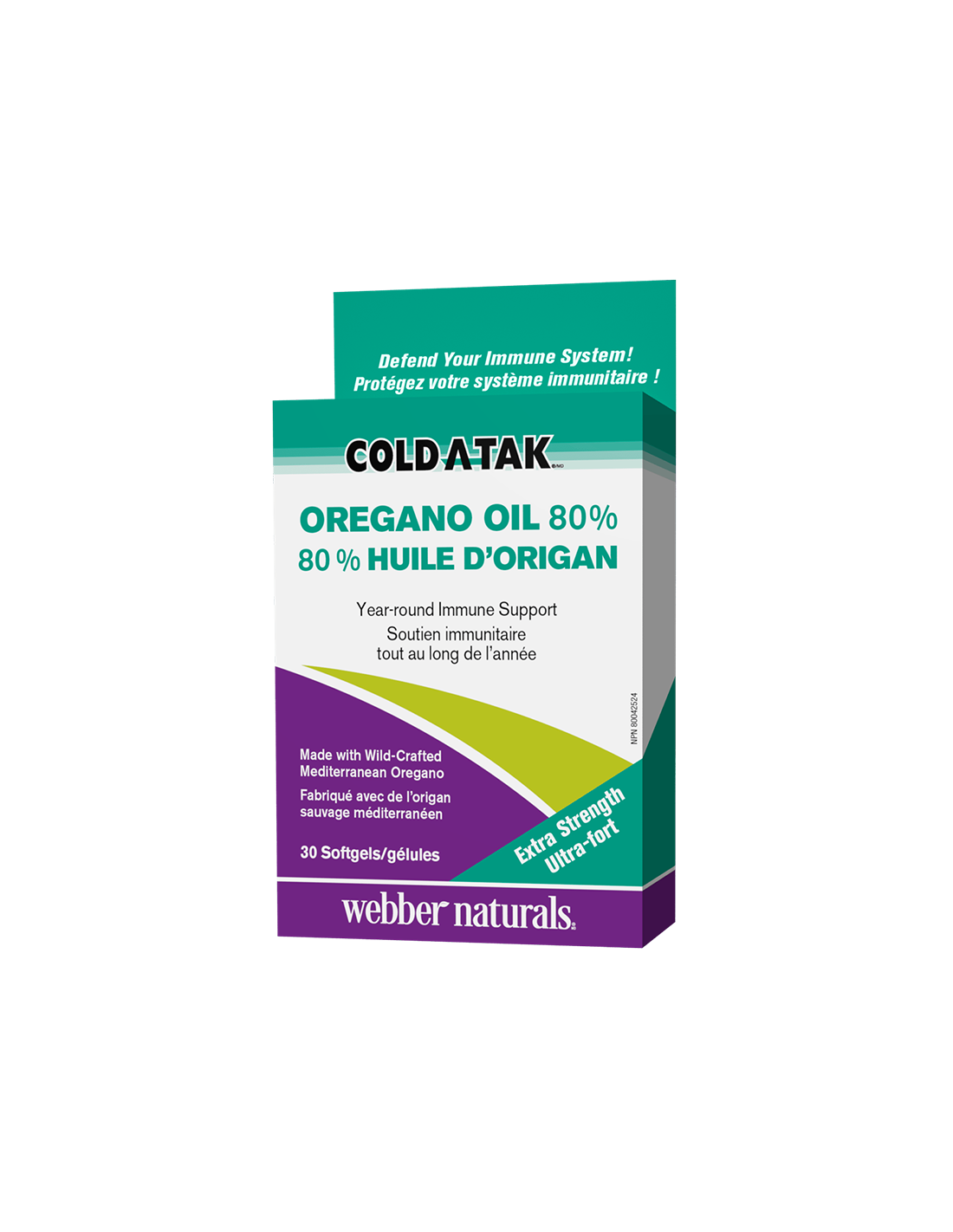 Cold-a-Tak® Origan Oilo Extra Strength/Origan (huile/80% Carvacrol), 180 mg, 30 capsules de génie soft