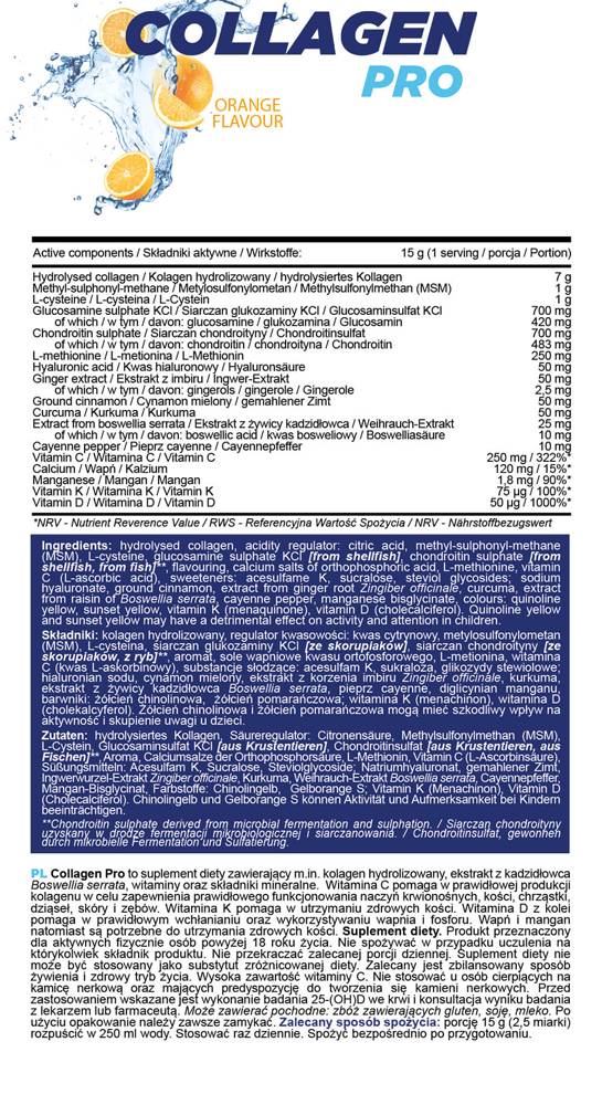 Collagène Pro Powder | avec glucosamine, chondroïtine, hyaluronique, boswellia - 400 grammes