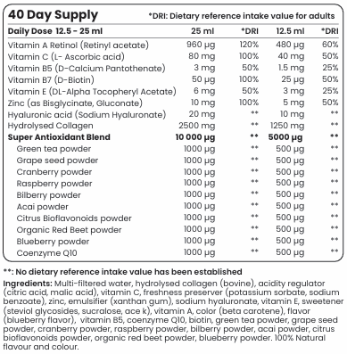Collagène avec rétinol, hyaluronique, COQ10 - (doses 20/40, 500 ml)
