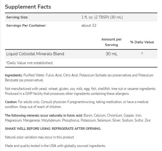Minéraux colloïdaux | Traces d'acide fulvique - saveur naturelle - 946 ml