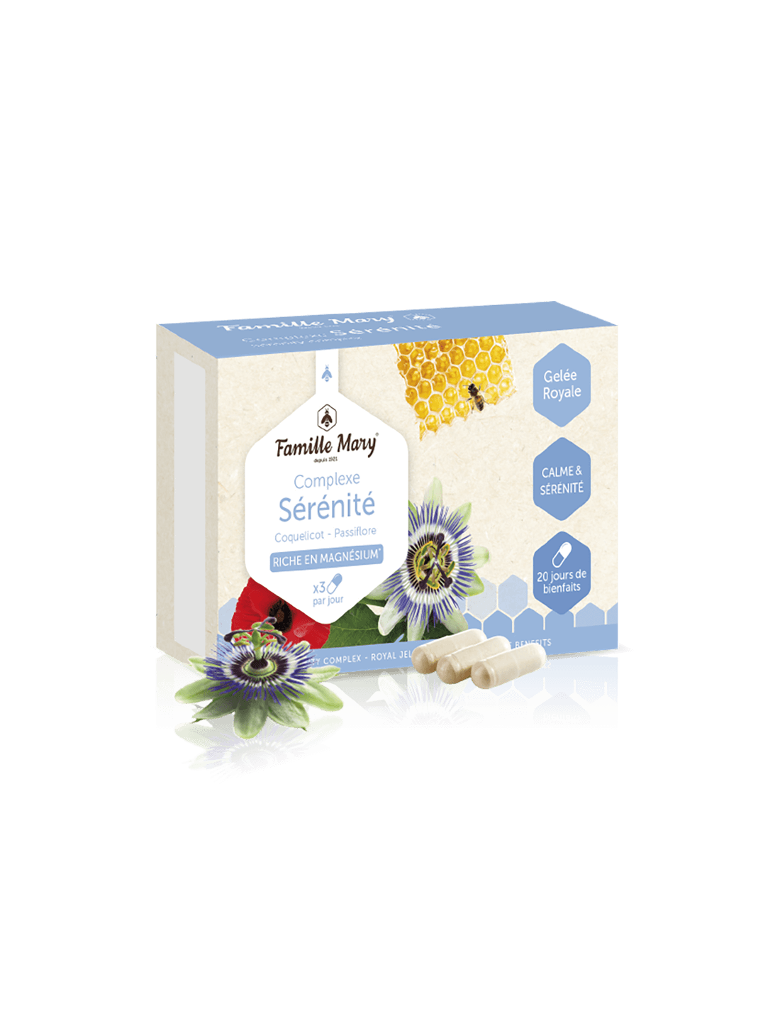 Complexe pour le système nerveux, avec magnésium, fleur de passion, pavot et gelée royale - complexe sérénite, 60 capsules