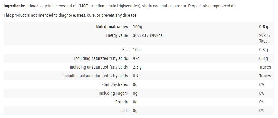 Cuisine Spray/Huile de noix de coco - 250 ml