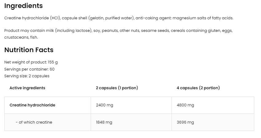 Creatine HCL 2400/créatine chlorhydrate - 120 capsules