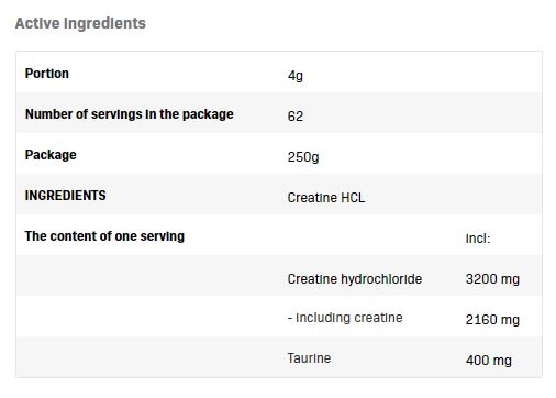 Créatine HCl aromatisée - 0,250 kg