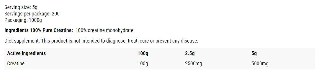 Poudre de monohydrate de créatine - 1000 grammes