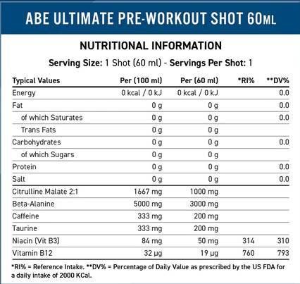 Abe Shot | Tout noir tout avant l'entraînement - 12 x 60 ml