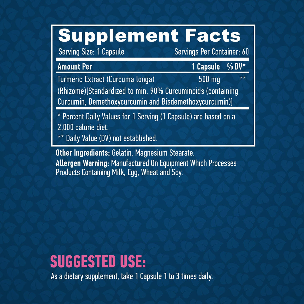 Curcumine/Extrait de curcuma/500 mg/60 Caps.