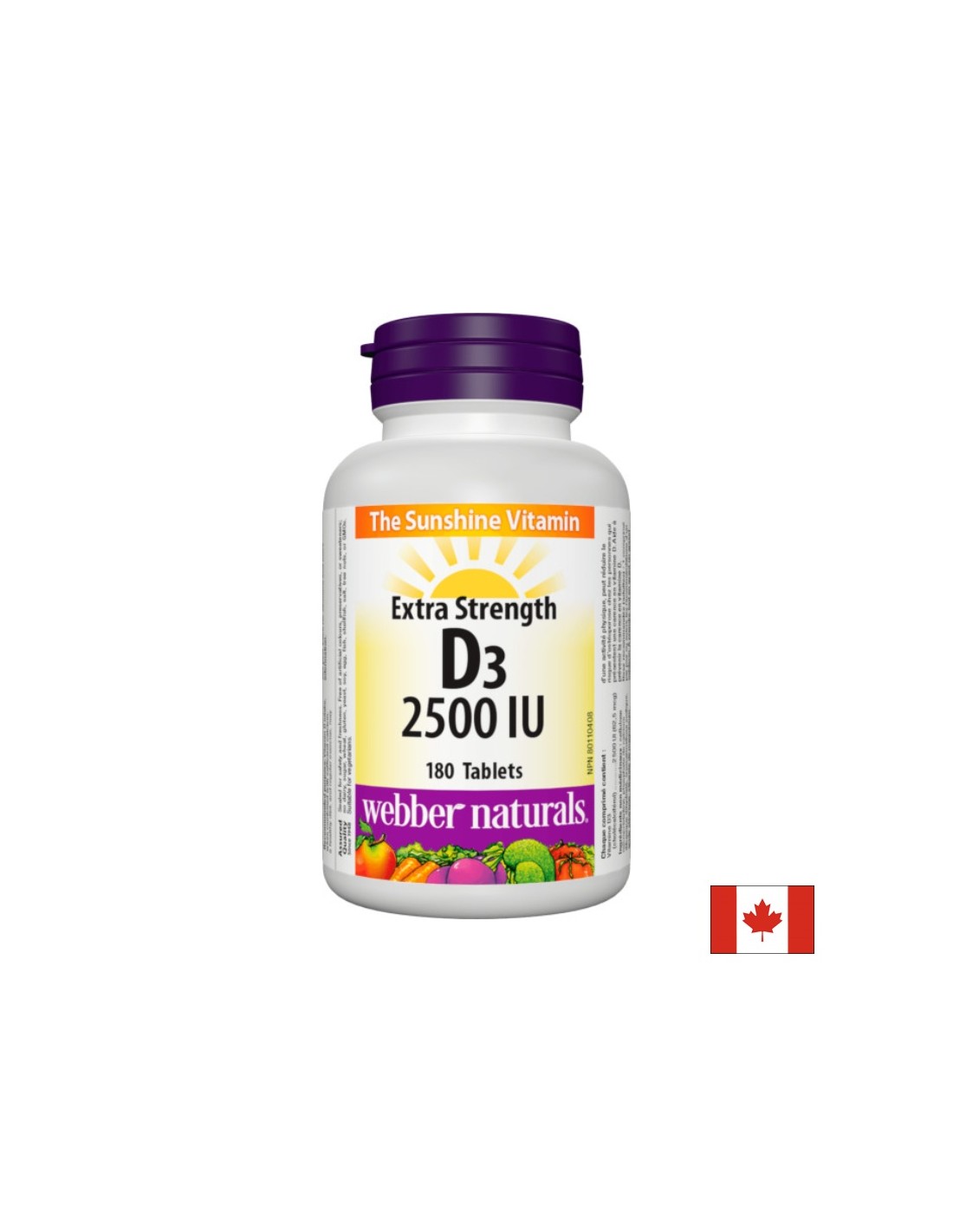 Des os sains et une immunité forte - Vitamine D3 2500 UI, 180 comprimés <tc>Webber Naturals</tc>