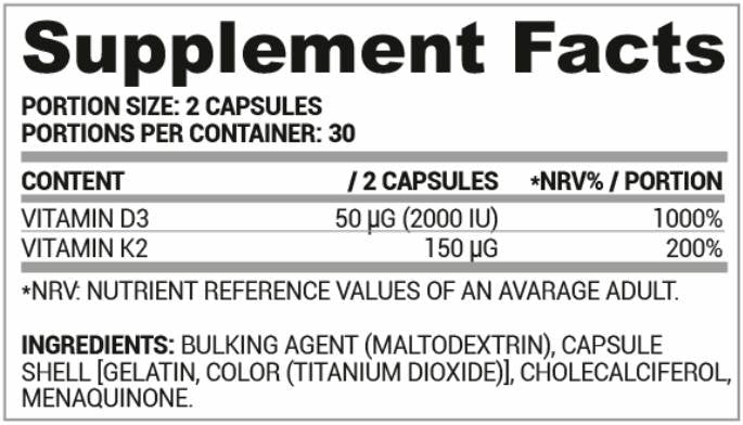 Capsules D3 + K2 Vitamine 60