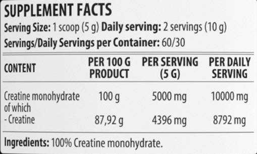 Créatine monohydrate | 100% de poudre pure - 300 grammes