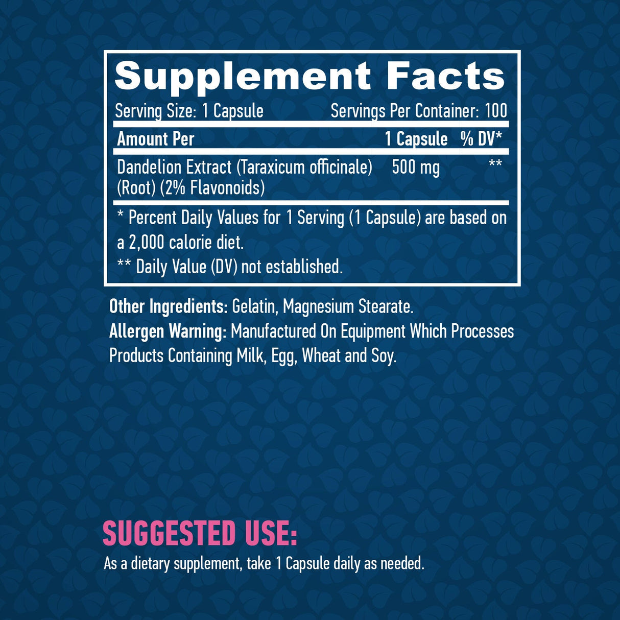 Extrait de racine de pissenlit (2% de flavonoïdes) 500 mg/100 Caps.